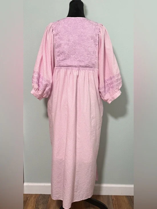 J. MARIE Puff Sleeve Gingham Embroidered Maxi Dress - Large - Picture 5 of 6